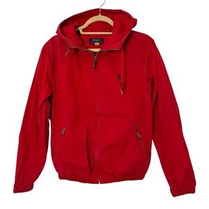 Polo Ralph Lauren Jacket Men XS Red Hooded Cotton Full Zip Classic Casual Preppy